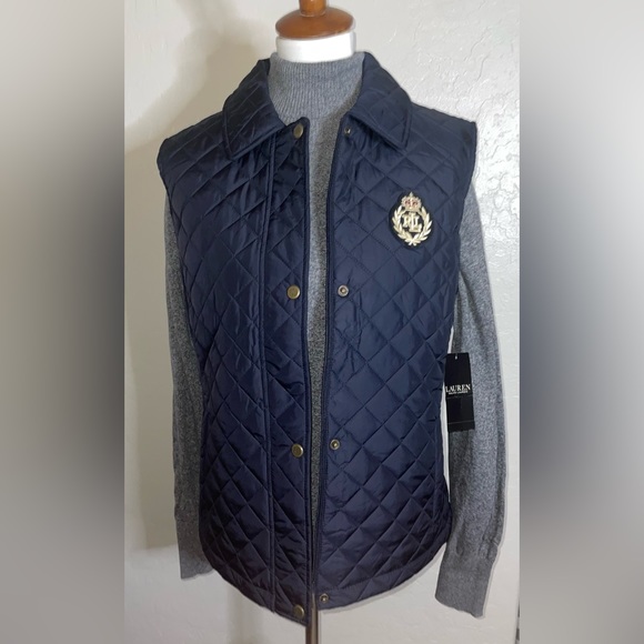 New! Lauren Ralph Lauren DarkNavy Crested RLL Logo Quilted Puffer Vest Size XL👑 - Picture 6 of 13
